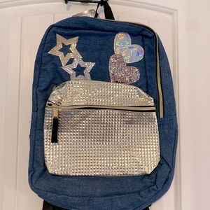 Girls Denim & Gold Stars/Hearts Backpack
